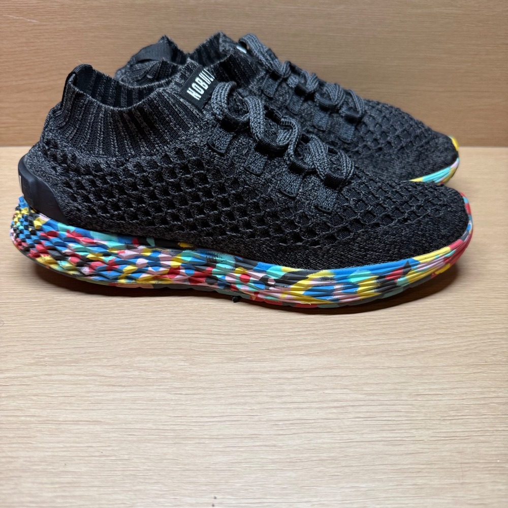 NOBULL Knit Runner Women 8.5 Black Multi Color Pop Art Training Shoes Sneakers